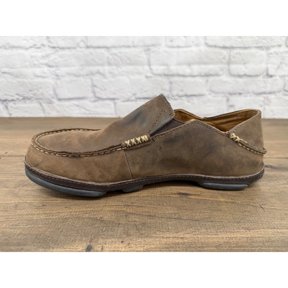 Olukai Moloa Slip On Loafers Brown Leather Comfort Casual Shoes Men's 8.5 - Picture 7 of 9